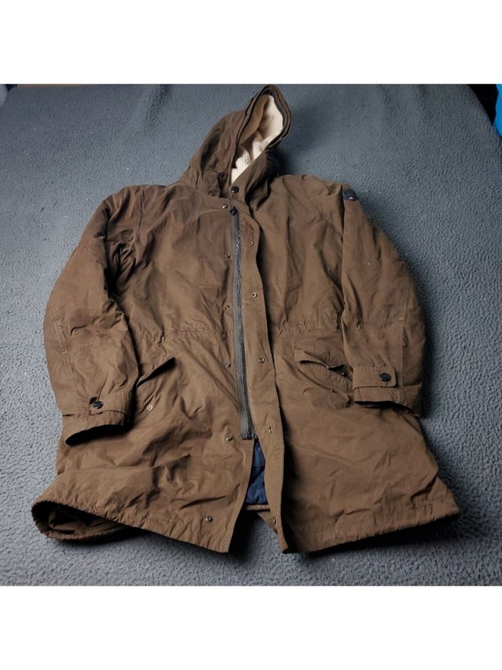 Tommy Hilfiger Fleece Jacket Mens M Medium Brown Polyester Sherpa Lined Long